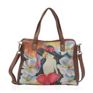 Hand painted floral shoulder bag